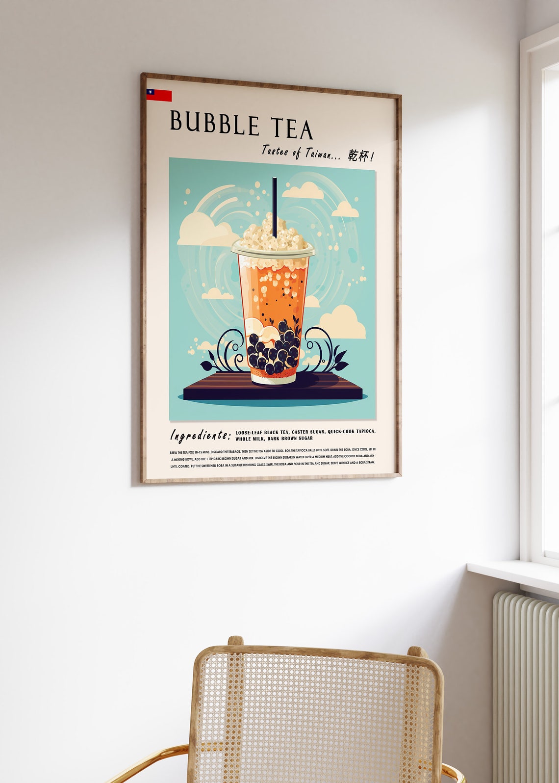 Bubble Tea Taiwan Boba Recipe Retro Kitchen Illustrated Food Poster - Image 3
