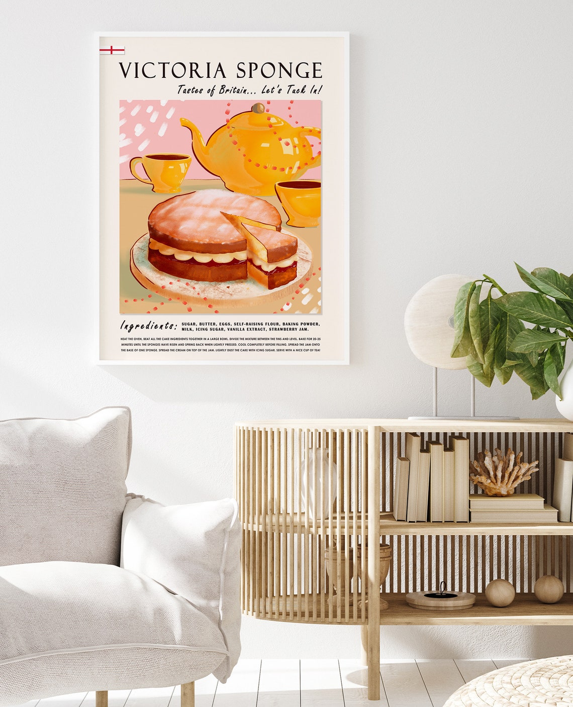 Victoria Sponge Cake Vintage British Baking Recipe Kitchen Art Poster - Image 2