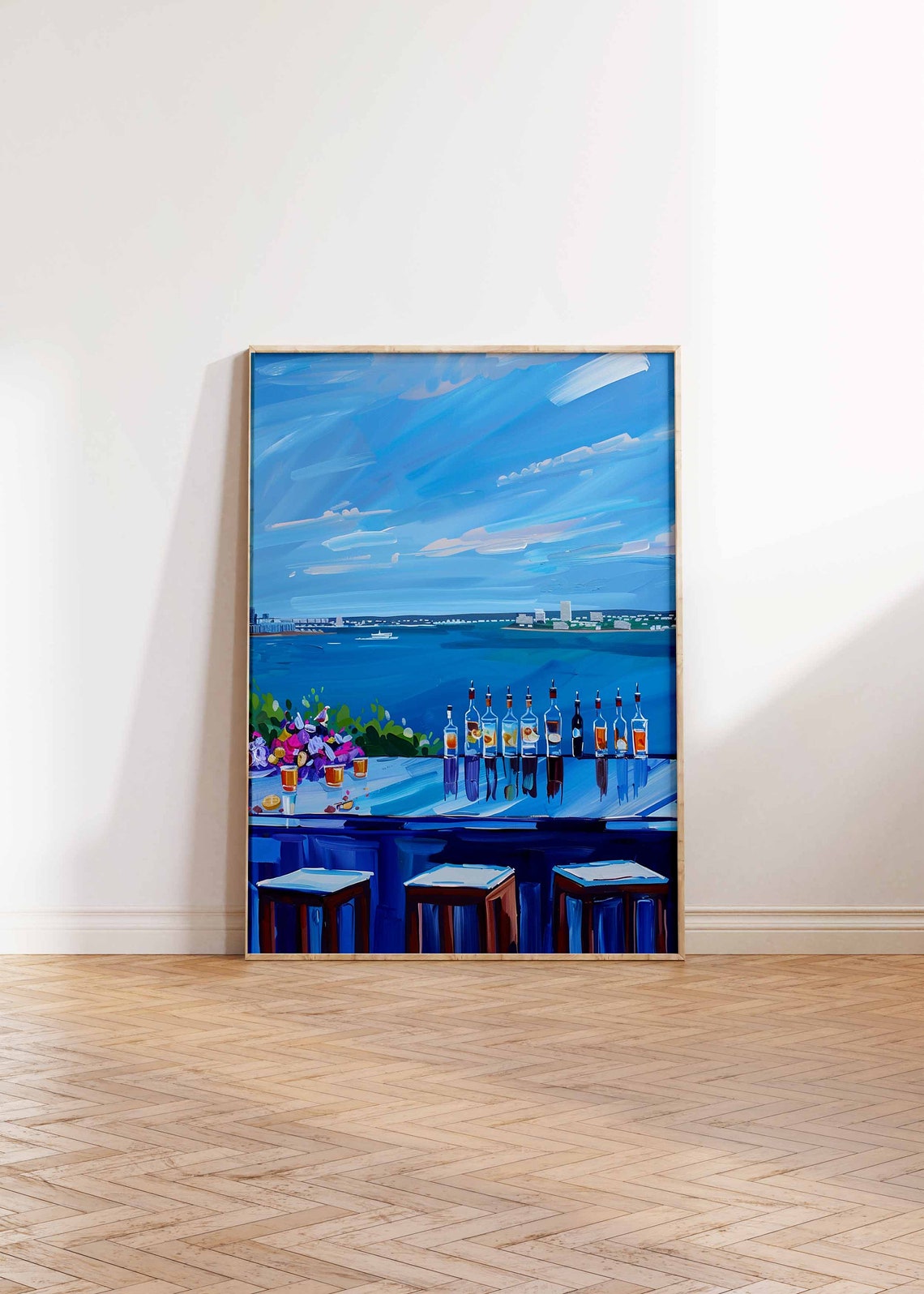 Blue Rooftop Bar Dusk Ocean View Evening Cocktail Bar Scene Poster - Image 3