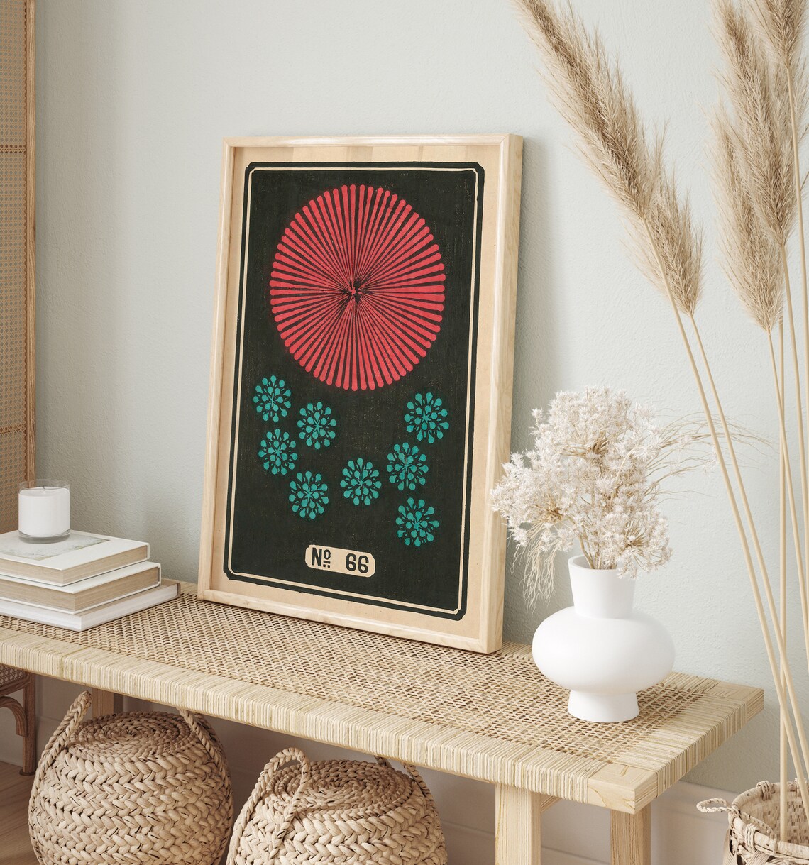 Vintage Japanese Fireworks No 66 Night Sky Graphic Art Poster - Image 3