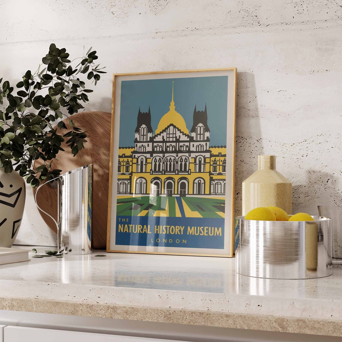 The Natural History Museum London Yellow Dome Art Travel Poster - Image 2