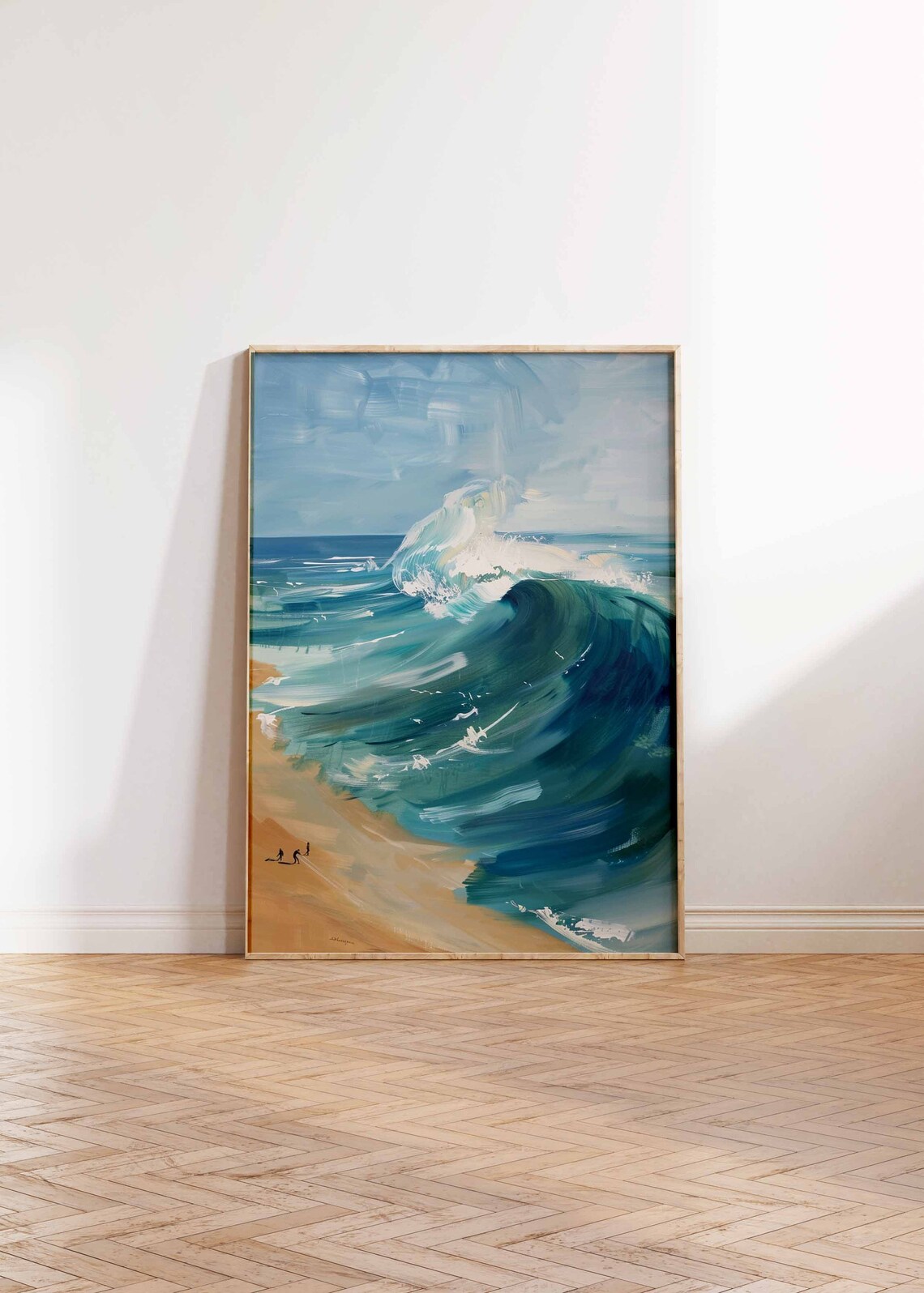 Breaking Ocean Wave Surfers Oil Painting Coastal Art Print Wall Decor - Image 2
