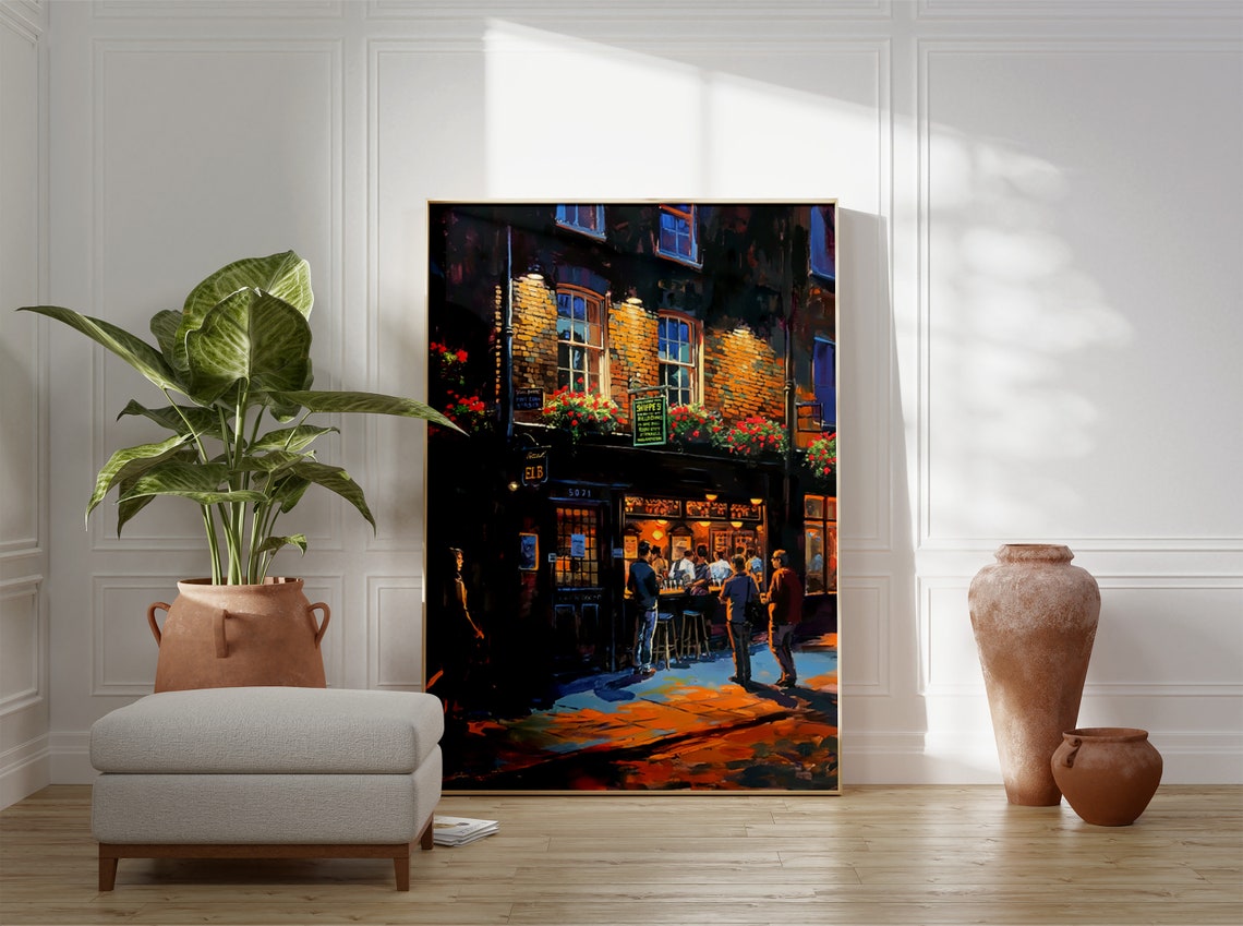 London Pub Night Print Vintage Street Scene Glowing Bar Windows - Image 3