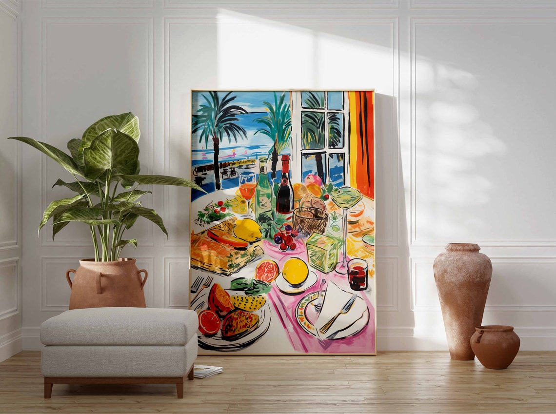 Vibrant Seaside Feast Table Art Poster Coastal Dinner Party Decor - Image 3