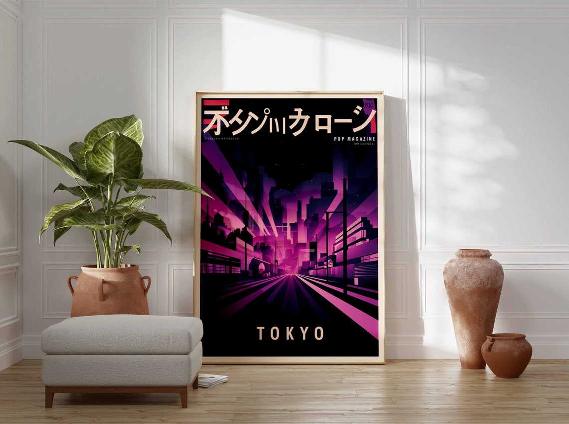 Tokyo Japan Neon Night Street Purple Pop Magazine Retro Poster - Image 3