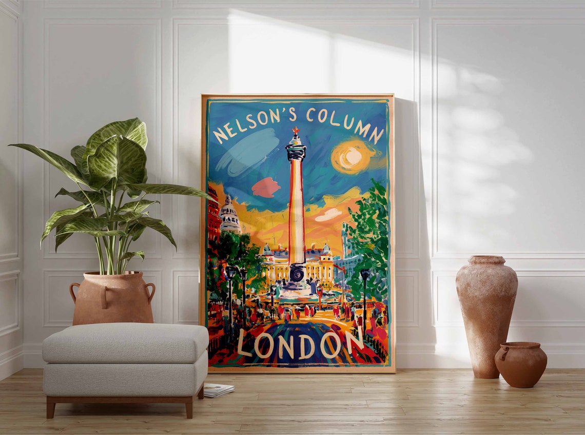 Nelsons Column Trafalgar Square Painterly Sunset London Poster - Image 2