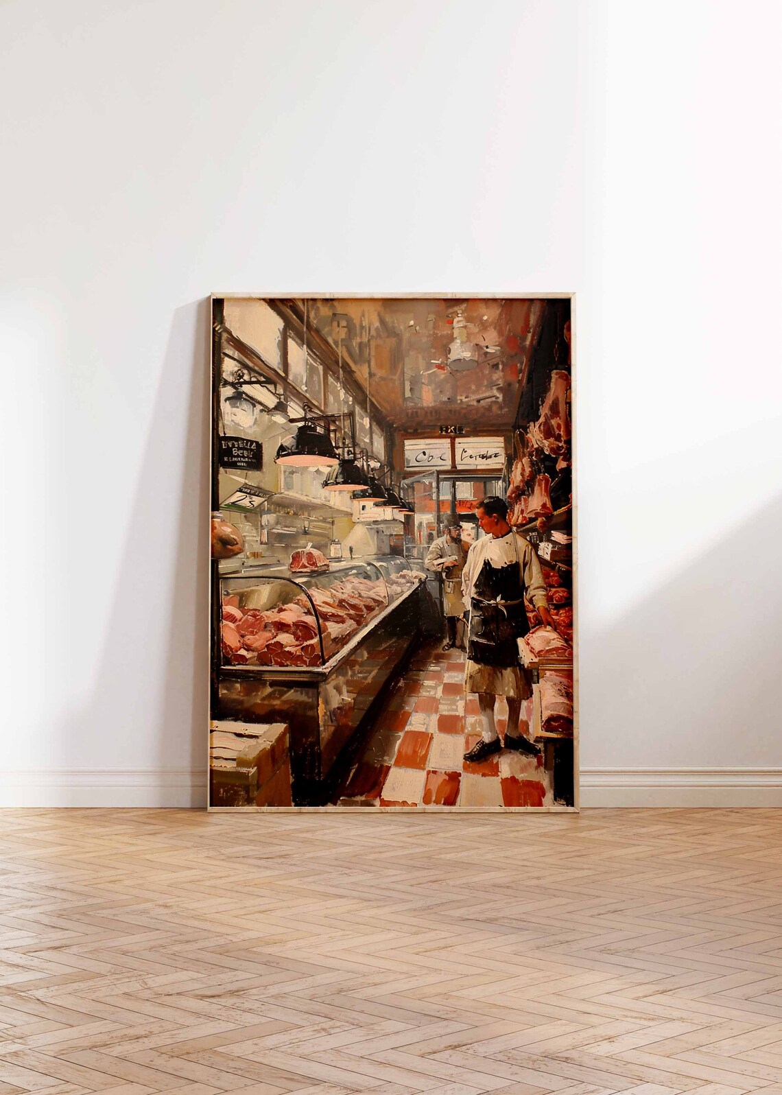 Traditional Butchers Shop Counter Checkered Floor Retro Art Print - Image 3