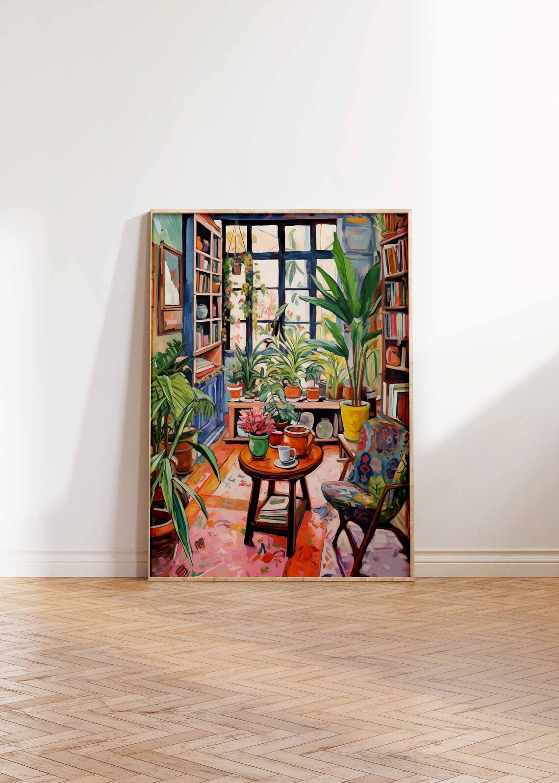 Cozy Plant Filled Sunroom Library Reading Nook Colorful Art Print - Image 2