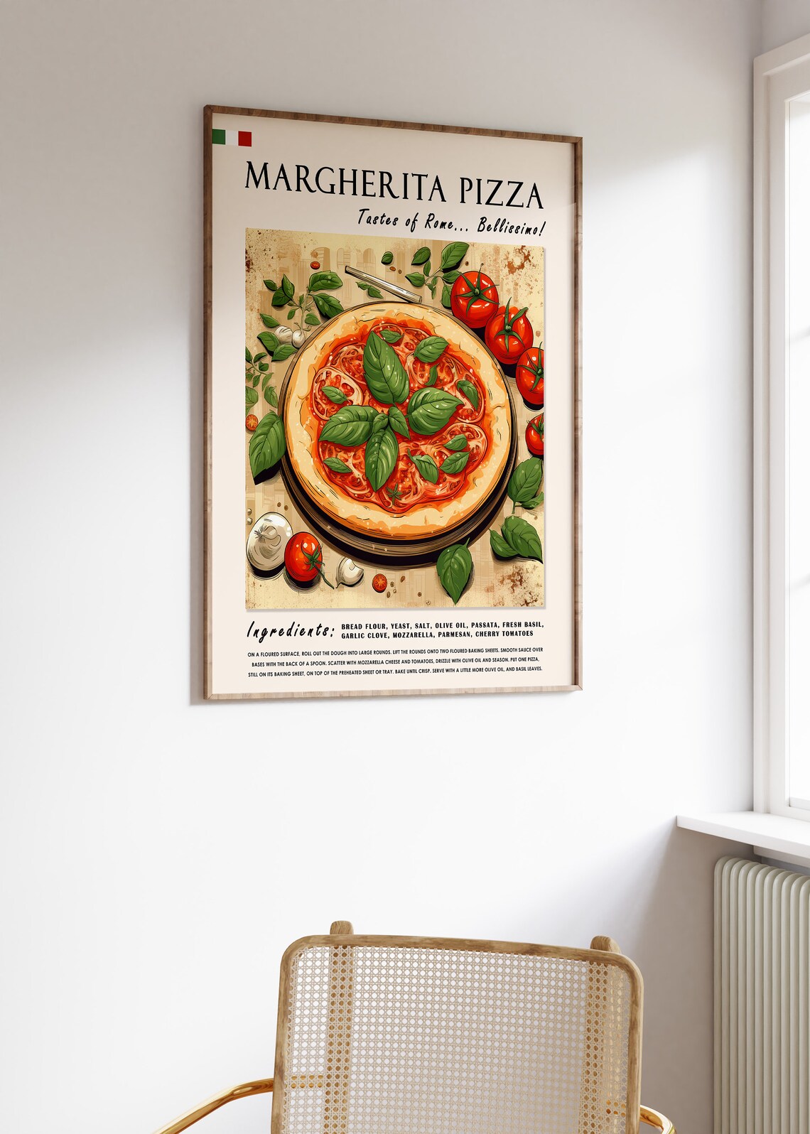 Margherita Pizza Recipe Tastes of Rome Vintage Italian Kitchen Poster - Image 3