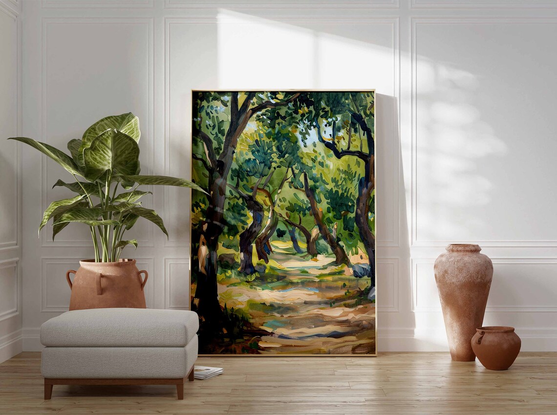 Dappled Olive Grove Woodland Path Oil Painting Art Print Wall Decor - Image 3