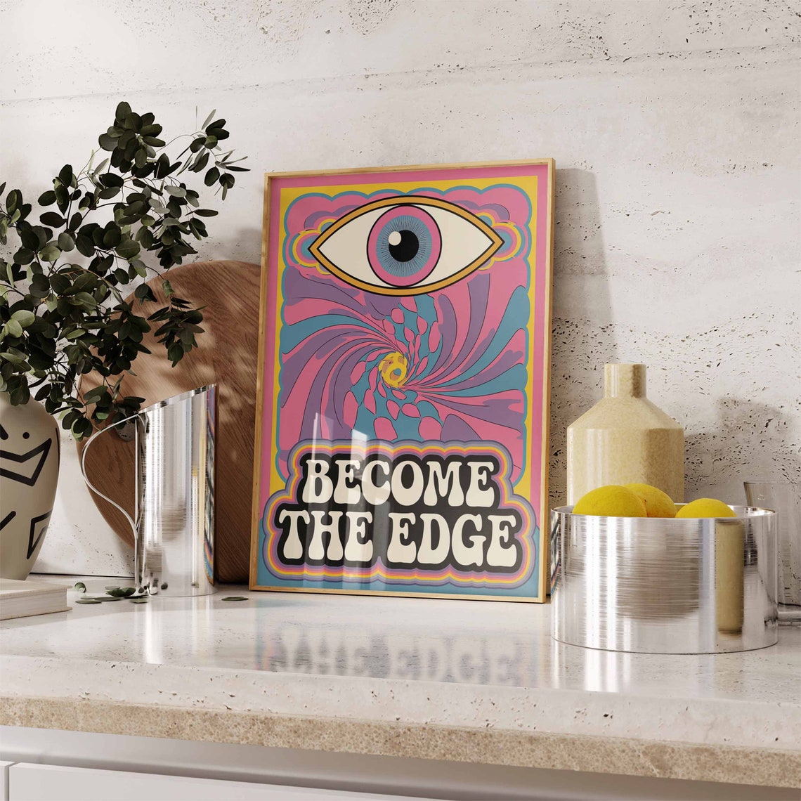 Become The Edge Trippy Eye Swirl Psychedelic Retro 70s Art Poster - Image 3