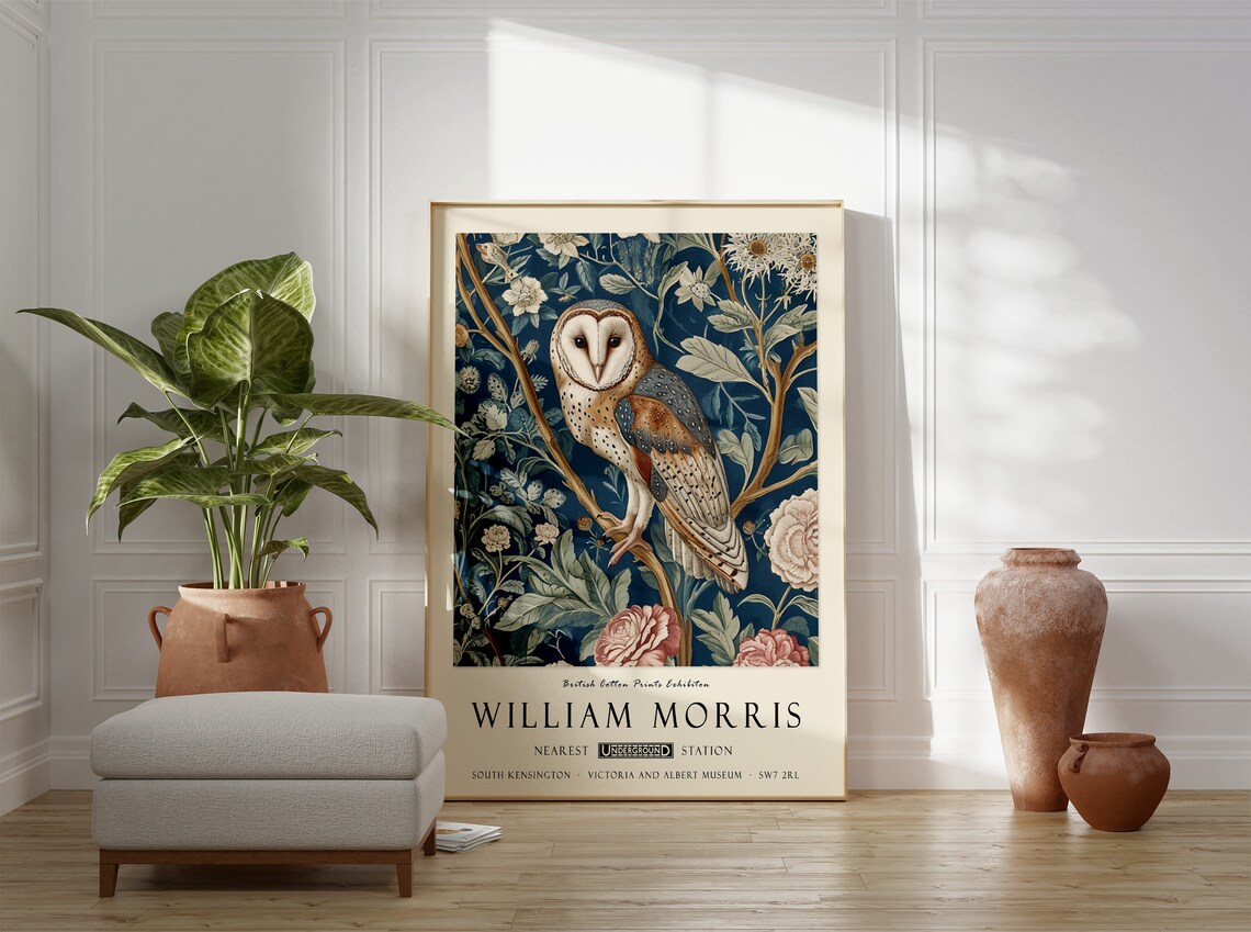 William Morris Owl Poster, Vintage Exhibition Art Print - Image 3