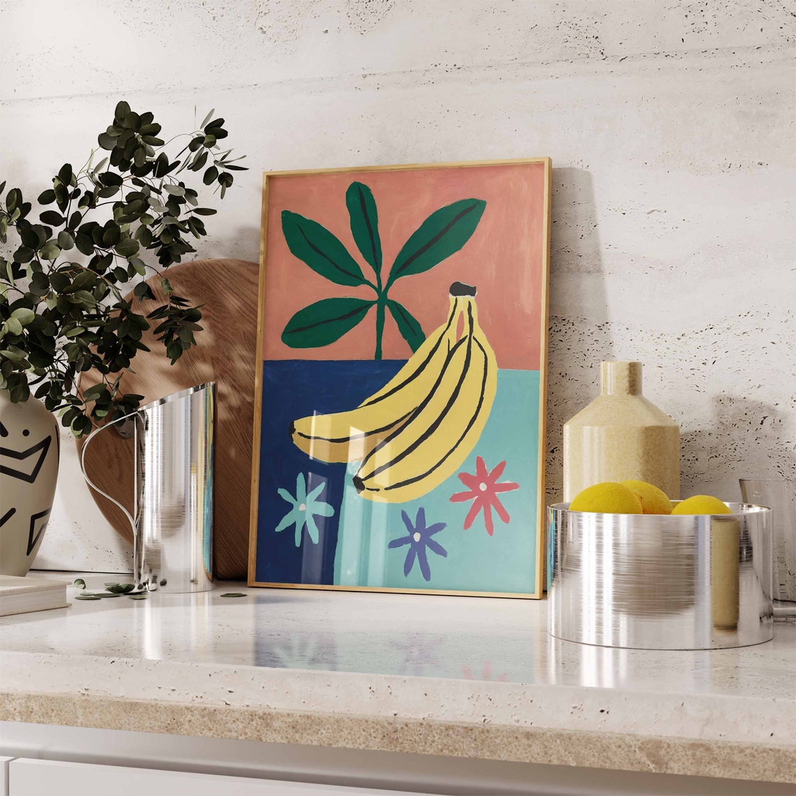 Bananas With Stars Tropical Bold Fruit Pop Still Life Art Poster - Image 2