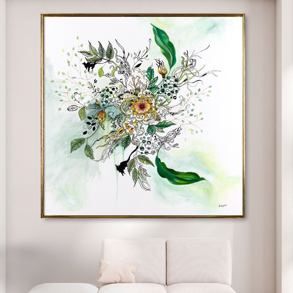 Abstract Botanical Green Art Print, Minimalist Boho