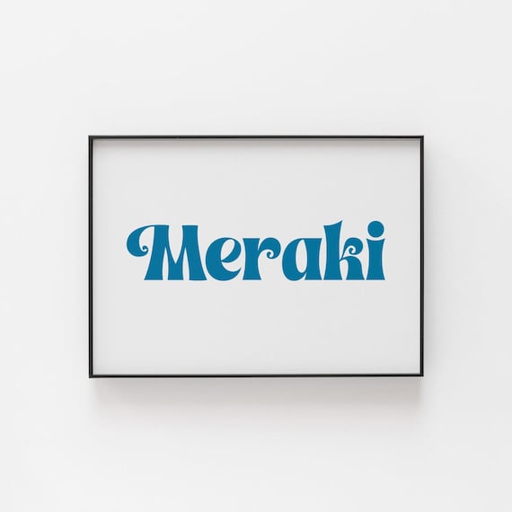 Meraki Retro Script Word Art Poster Blue Typography Minimalist Decor