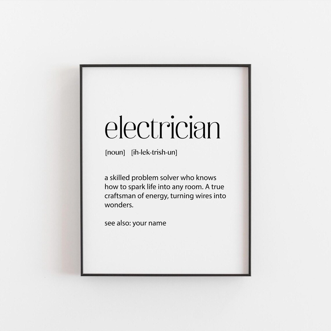 Personalised Electrician Definition Funny Wall Art