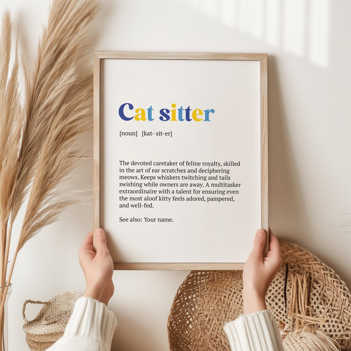 Cat Sitter Christmas Art Print for Cat Lovers