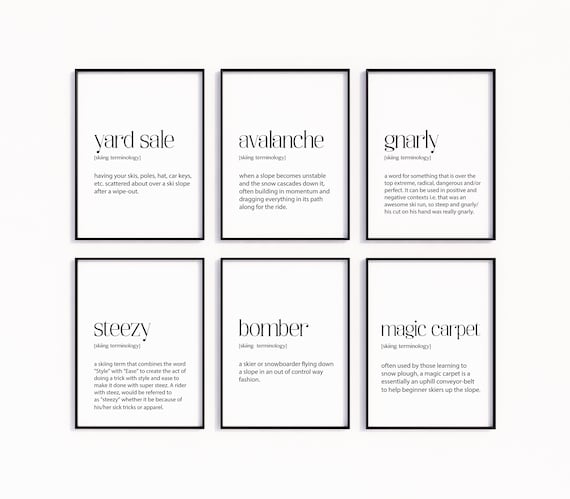 Set Of 6 Skiing Prints, Winter Sports Terminology