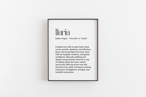 Ilaria Name Meaning Italian Definition Minimal Serif Typography Art Poster