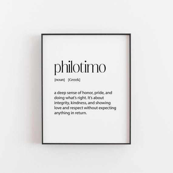 Philotimo Greek Word Art Poster, Hellenic Values