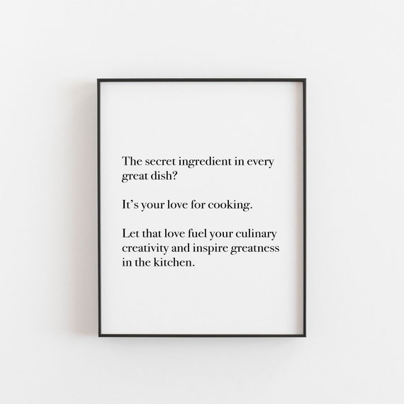 Chef Love Of Cooking Quote Typography Print Kitchen Wall Decor Culinary Gift