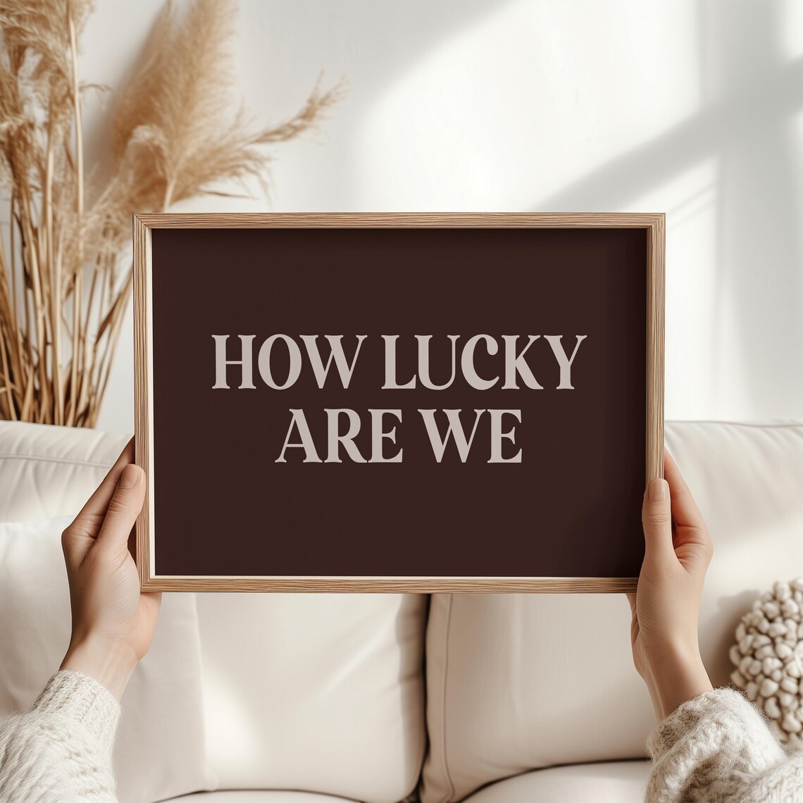 How Lucky Are We Brown Minimalist Gratitude Typography Poster