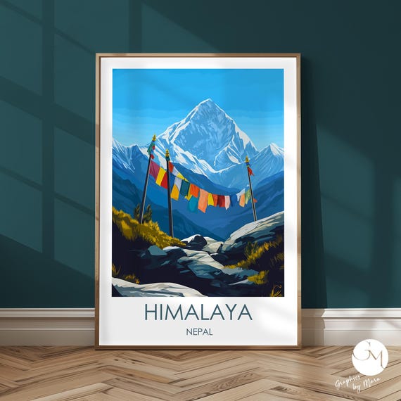 Nepal Travel Print Himalaya Kathmandu Poster Mountain Climbing Nature Mountains Wall Art Landscape Picture