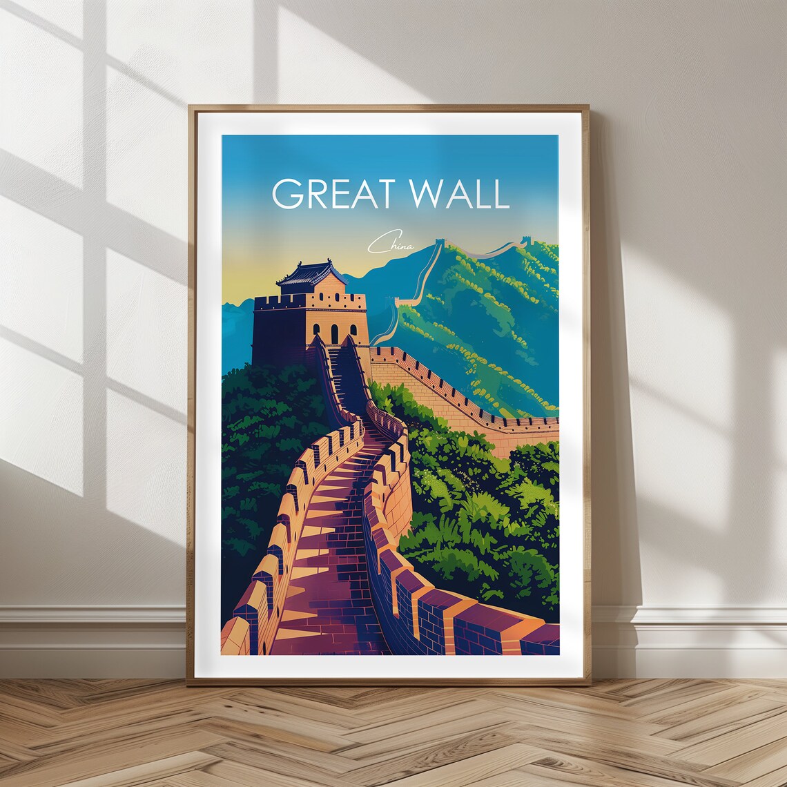 Great Wall Of China Watchtower Sunset Historic Travel Poster