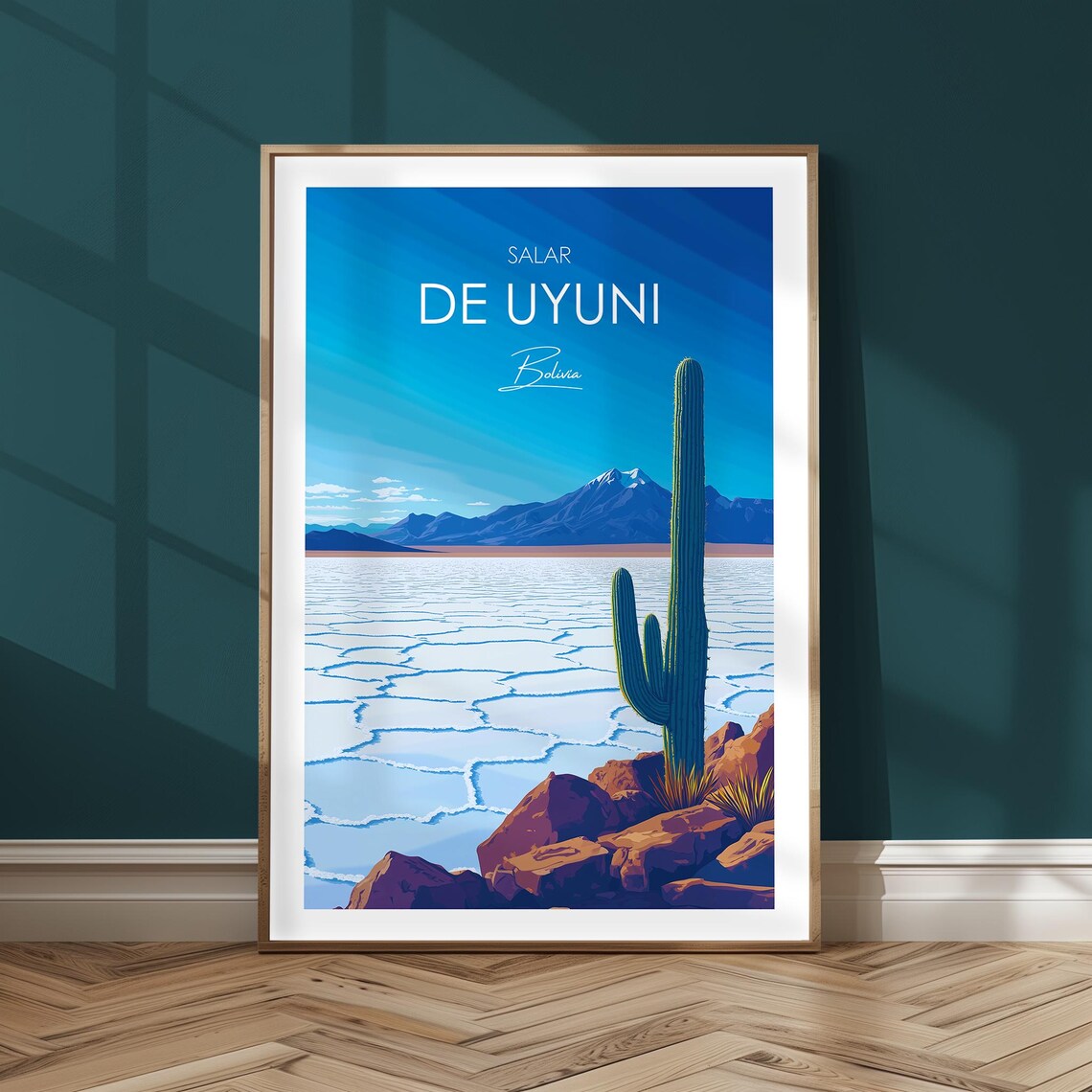 Salar De Uyuni Bolivia Salt Flat Cactus Landscape Travel Poster