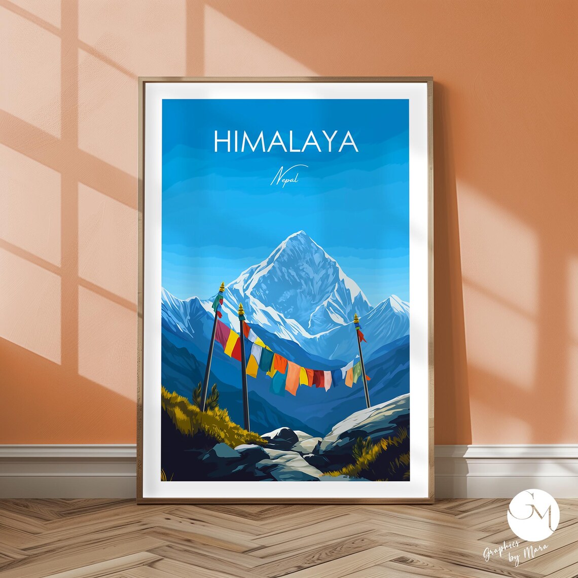 Nepal Himalaya Mountain Prayer Flags Colorful Scenic Travel Poster
