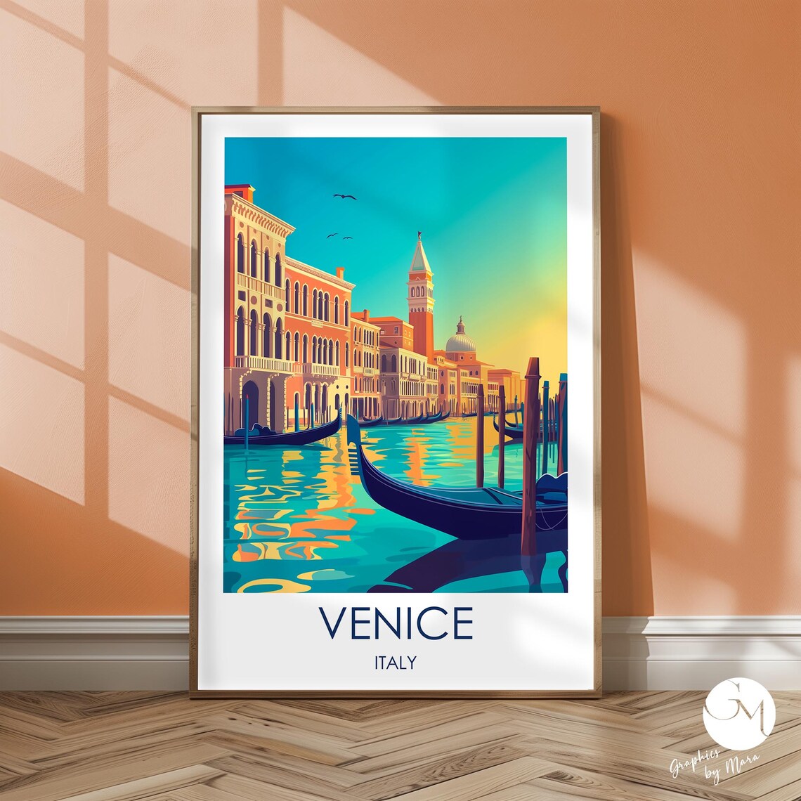 Venice Italy Grand Canal Gondolas Campanile Vintage Travel Poster