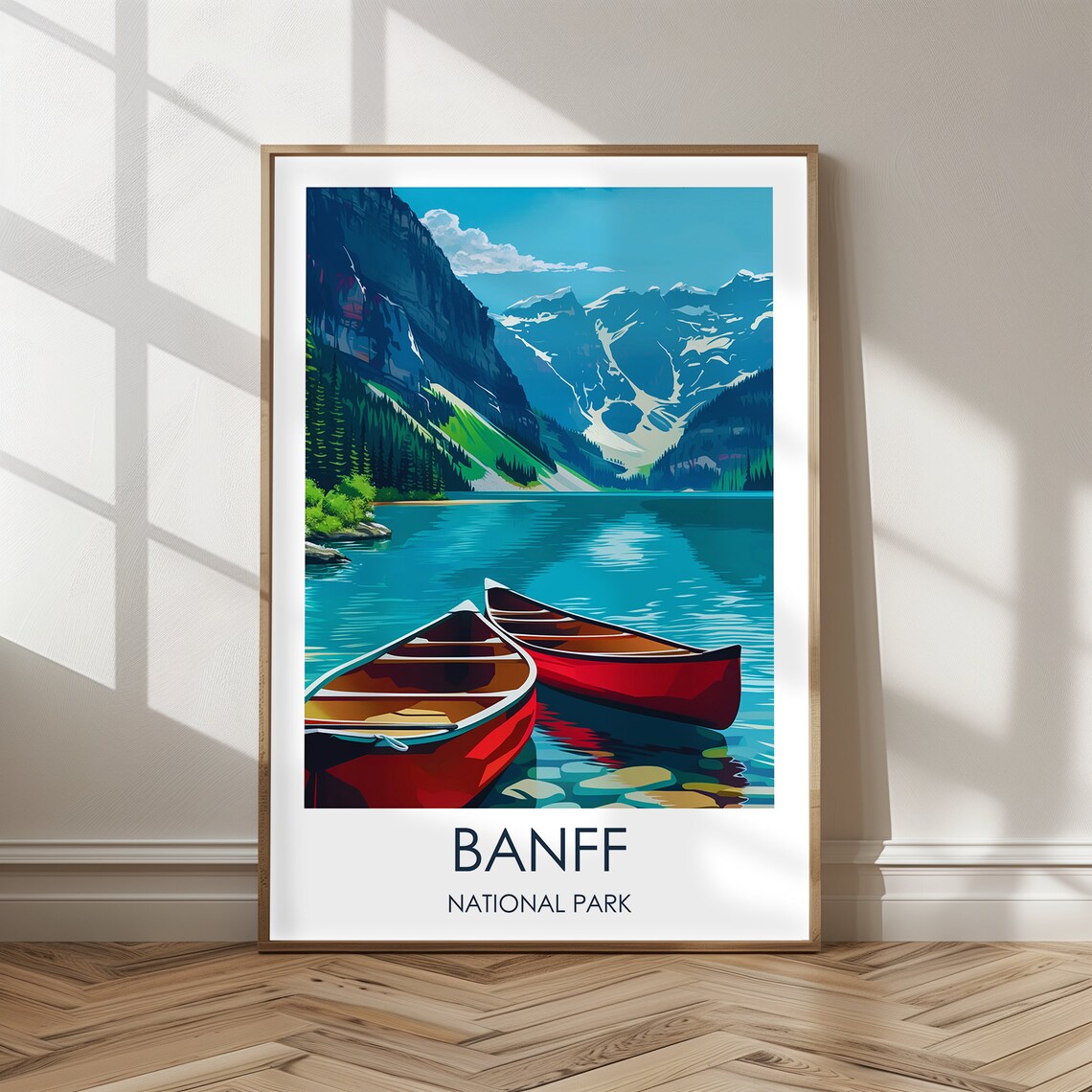 Banff National Park Lake Louise Red Canoes Daytime Travel Poster