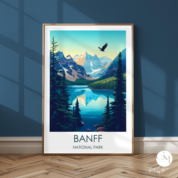 Banff Bald Eagle Soaring Over Turquoise Moraine Lake Travel Poster