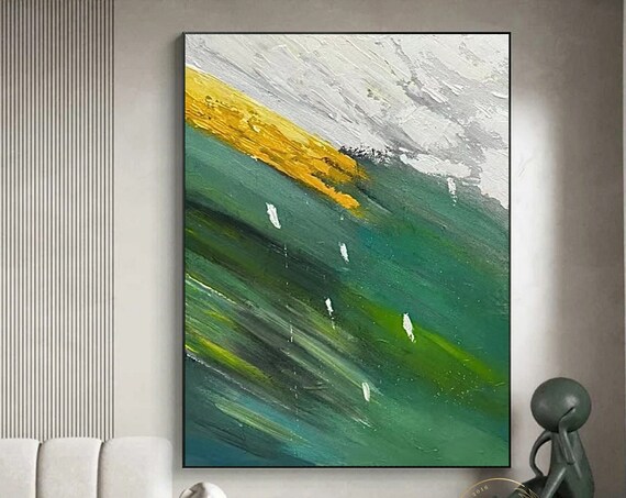 Large Green Wall Art Gold Textured Art Green Abstract Painting Minimalism Wall Painting 3d Texture Painting Green Modern Painting