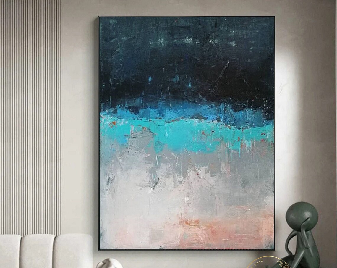 Moody Dark Blue Turquoise Abstract Seascape Painting Art Poster