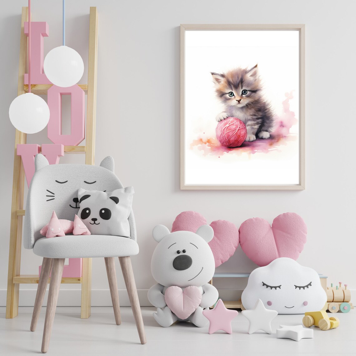 Watercolor Kitten Painting, Nursery Wall Art - Image 3