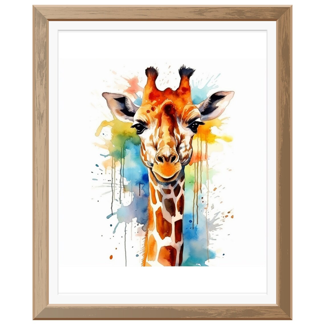 Giraffe Close Up Watercolor Portrait Paint Splash Nursery Print - Image 4