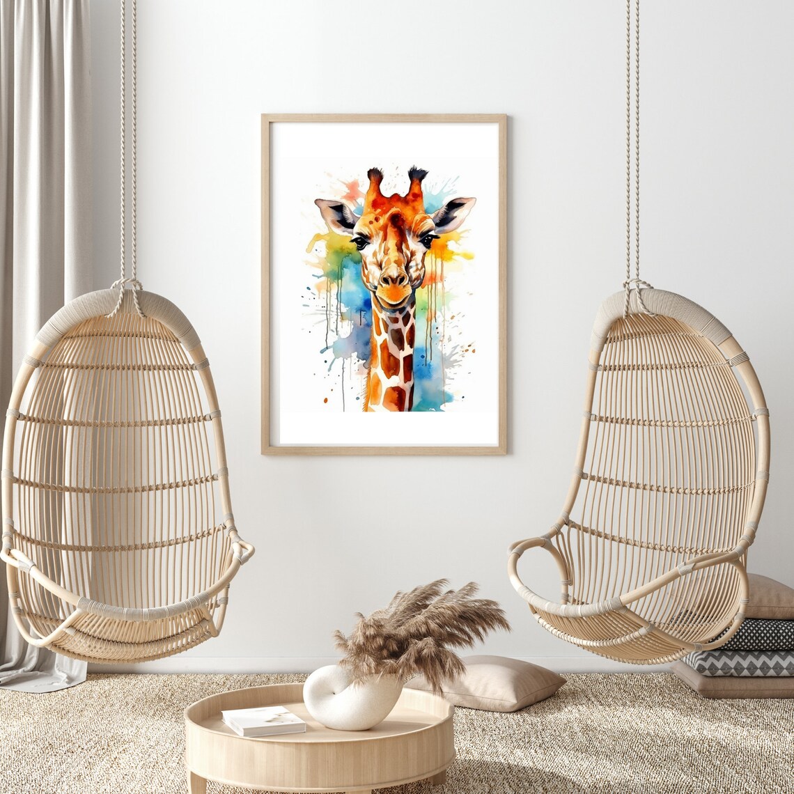 Giraffe Close Up Watercolor Portrait Paint Splash Nursery Print - Image 2