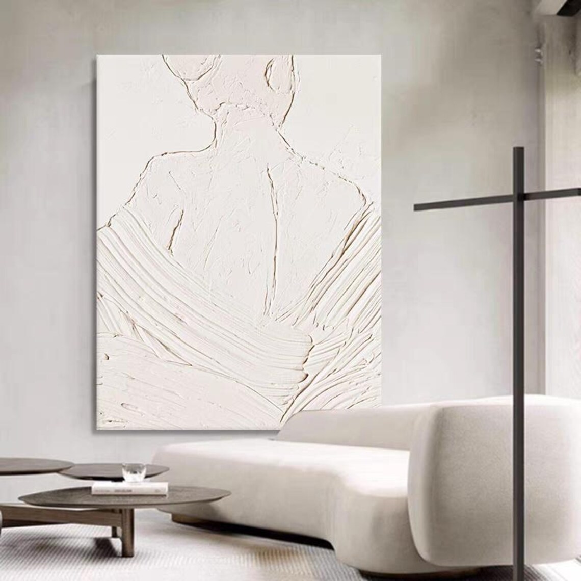 White Textured Woman Back Impasto Line Art Minimalist Poster - Image 3