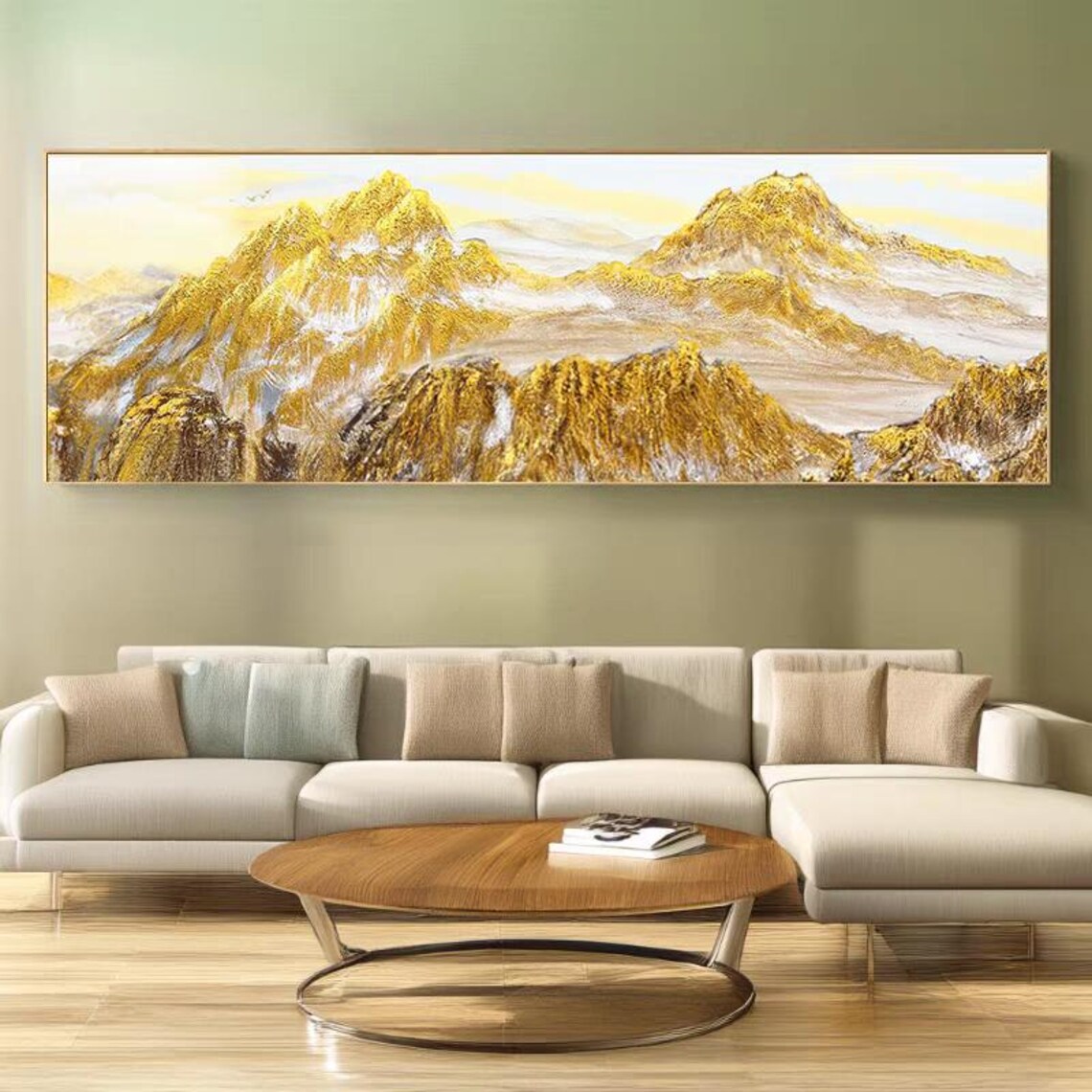 Golden Mountains Acrylic Painting, Landscape Art Print - Image 2