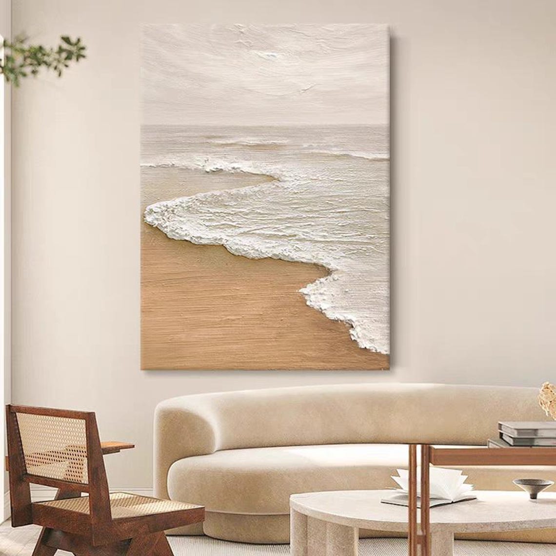 White Ocean Waves Textured Abstract Seascape Modern Coastal Art Print - Image 2