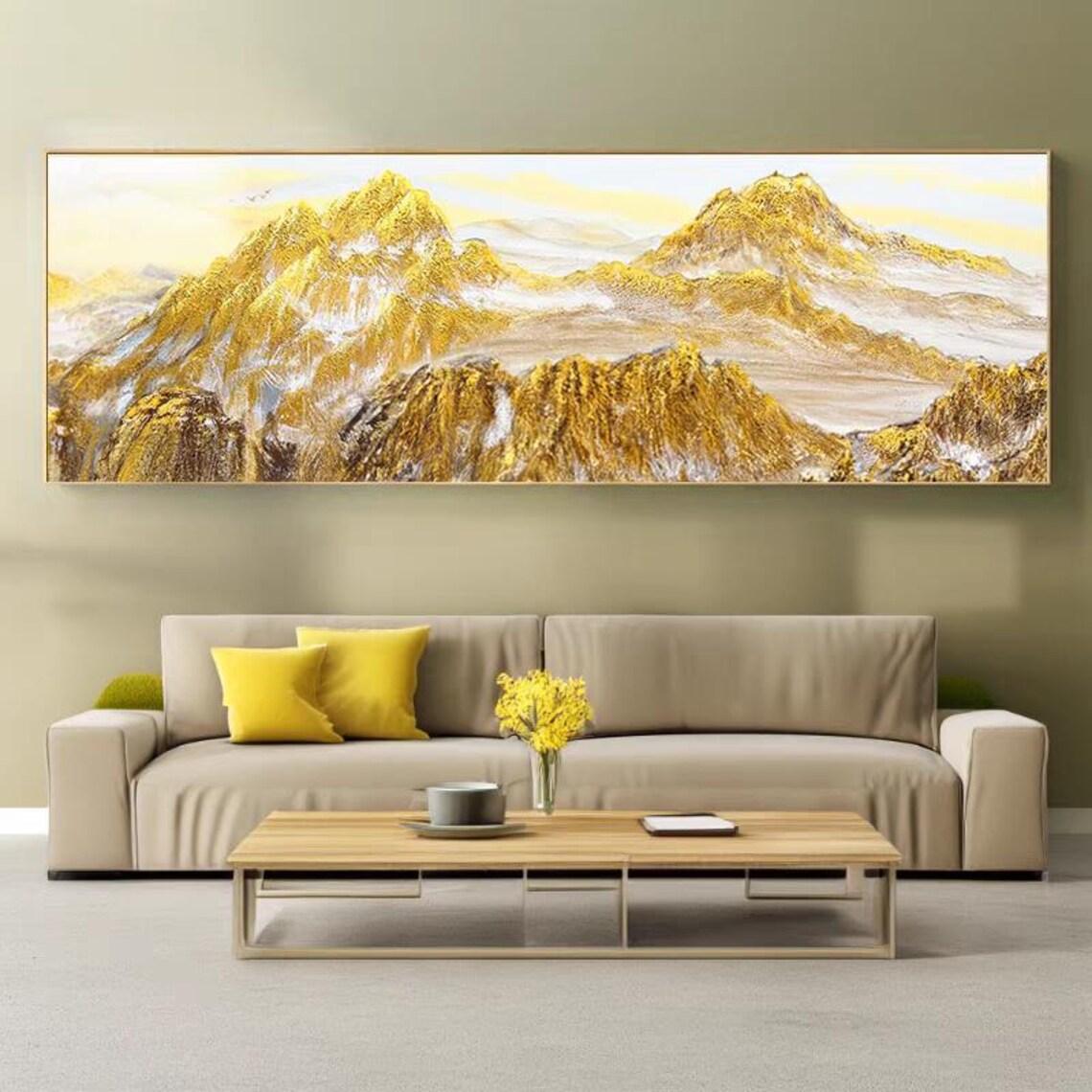 Golden Mountains Acrylic Painting, Landscape Art Print - Image 3