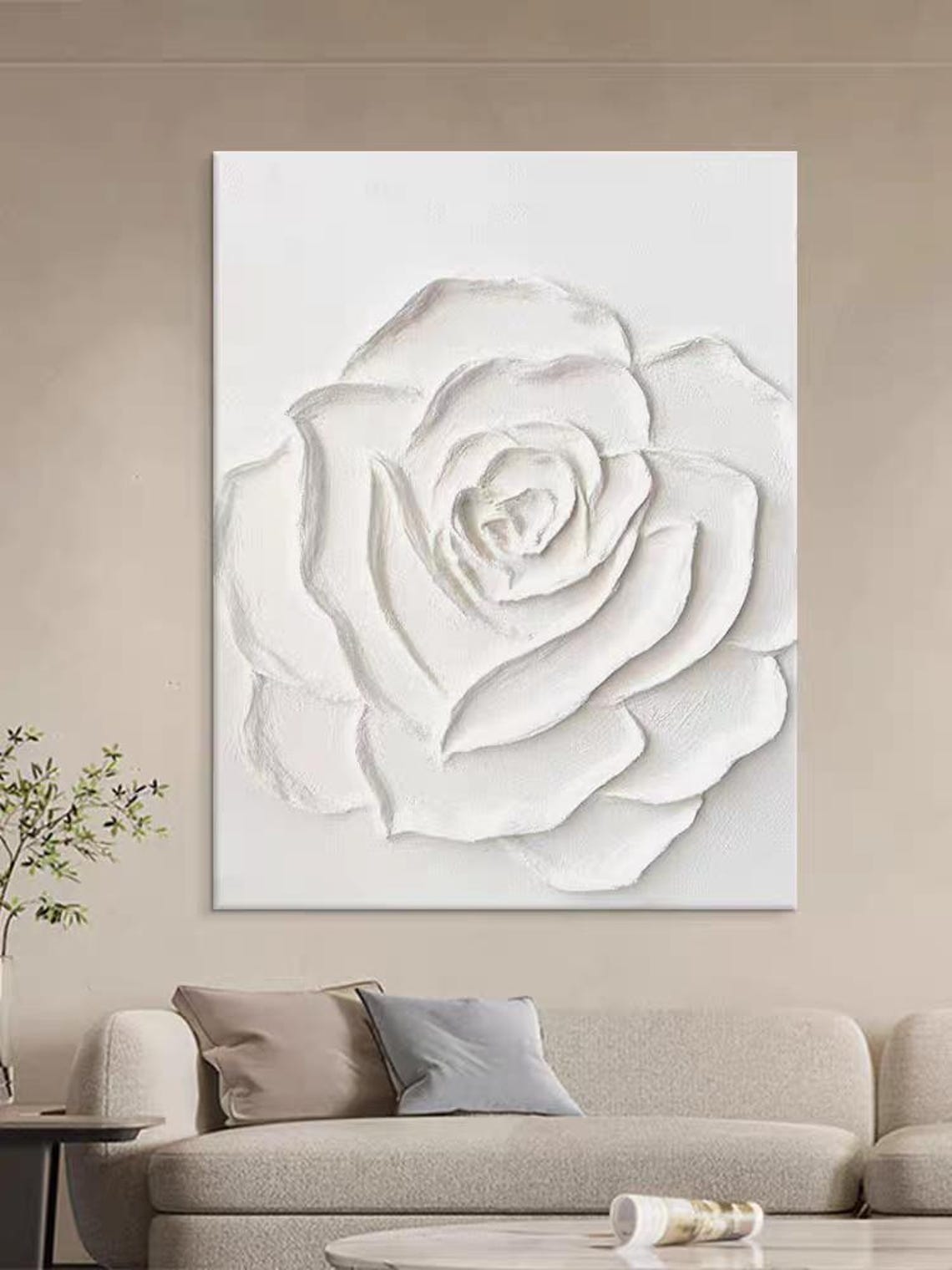 White Blooming Rose Textured Floral Minimalist Modern Painting Poster - Image 2