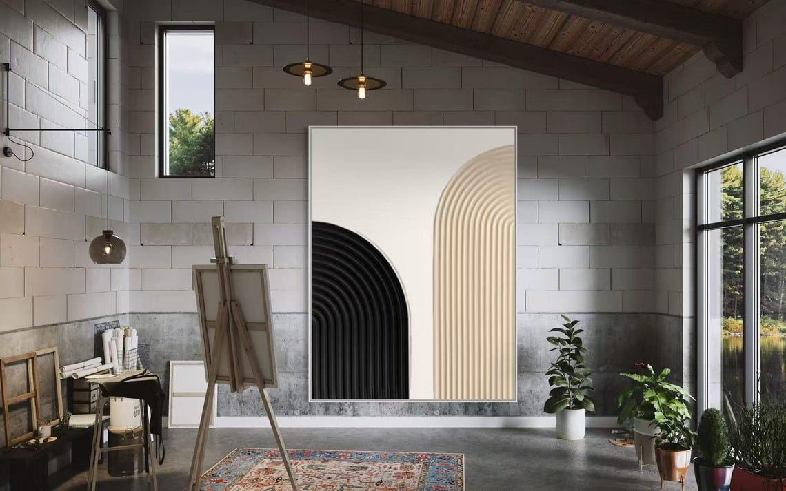 Black and Beige Double Arch Groove Lines Minimalist Office Poster - Image 3