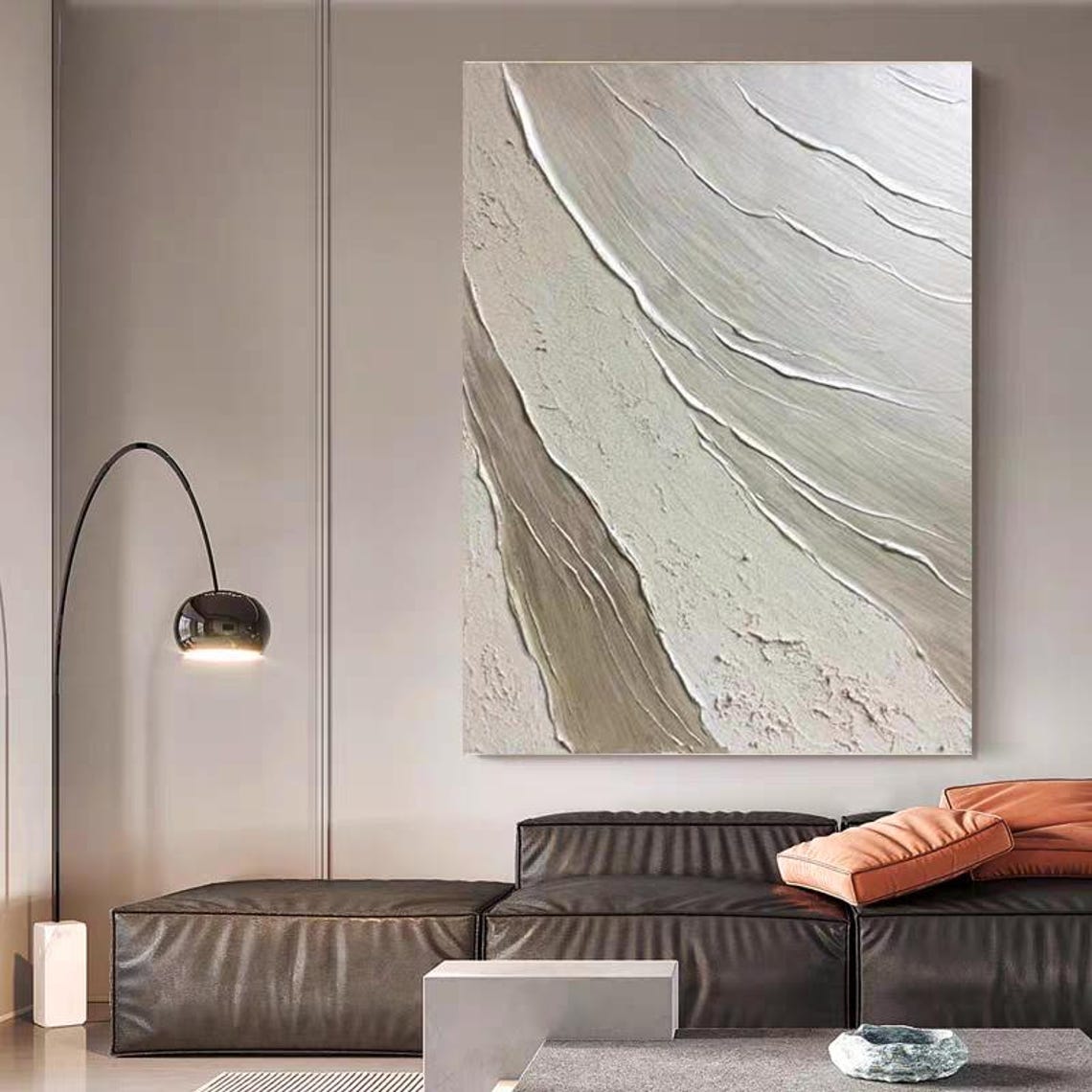 Silver Grey Flowing Diagonal Ridge Lines Textured Abstract Poster - Image 3