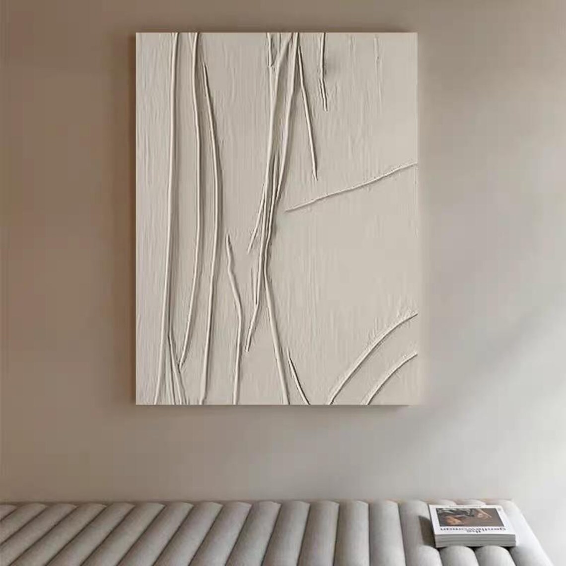 All White Textured Oil Painting Minimalist Decor For Bed Room Abstract 3d Hand Painted Wall Art Original Custom Oil Painting On - Image 2
