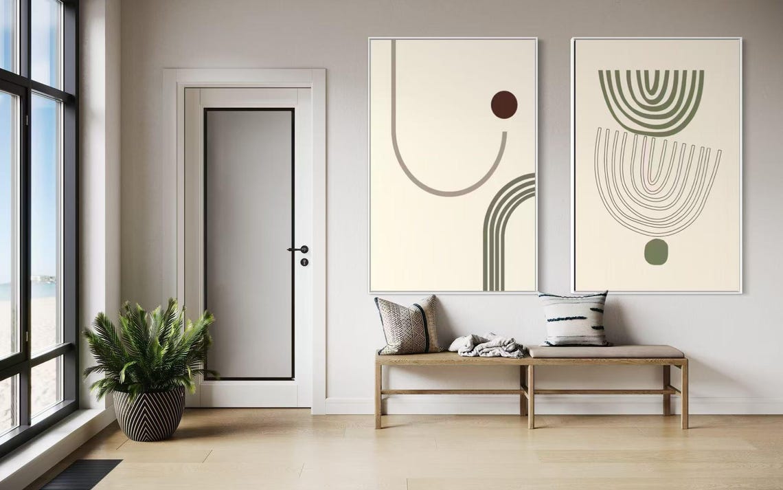 Minimalist Arch and Circle Line Motifs Two Piece Geometric Set Poster - Image 2