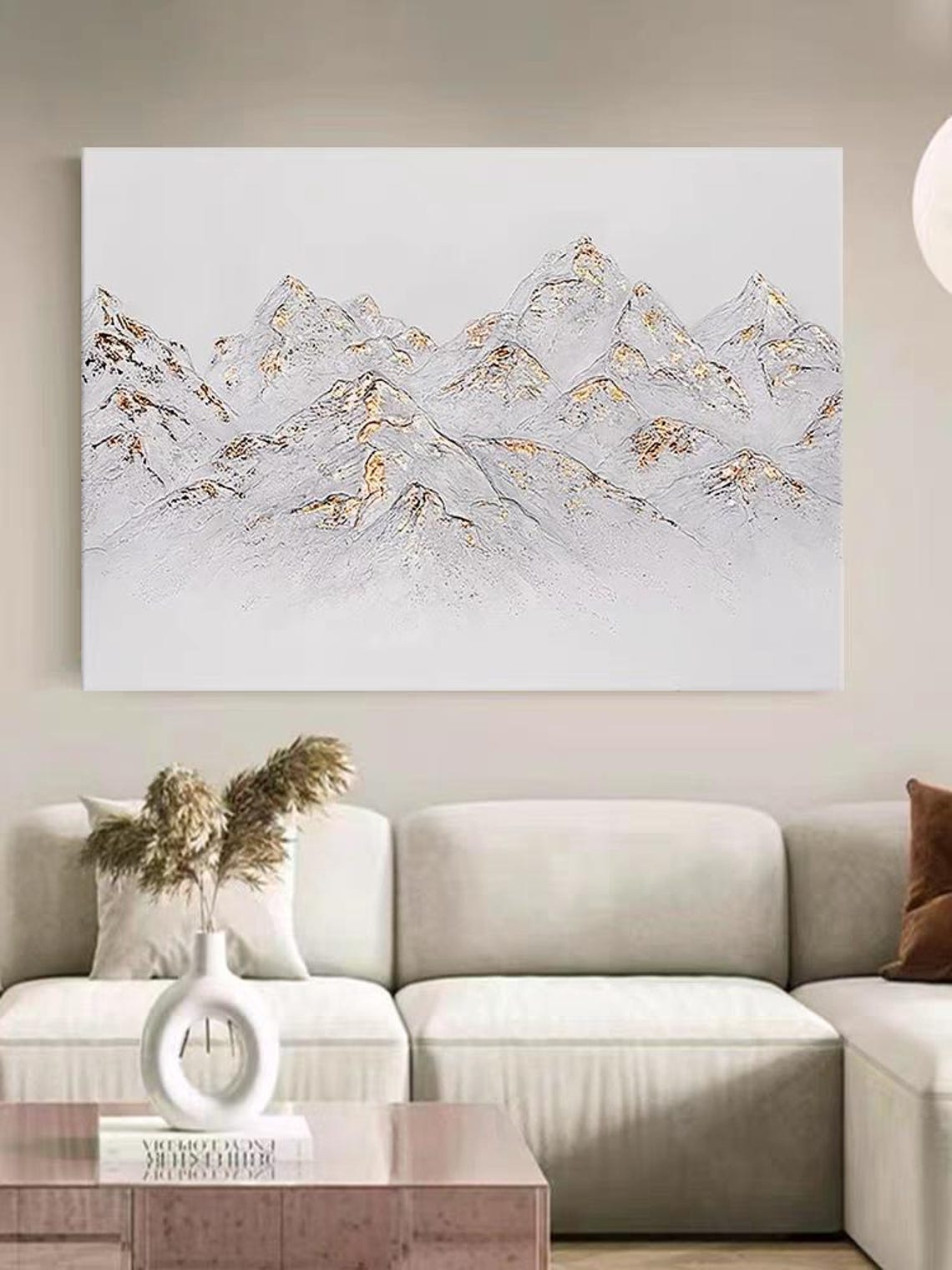 Snow Mountains Art White Gold Peak Acrylic Painting Thick Texture Original Modern Wall Art Winter Decor Hand Painted Festival Gift - Image 2