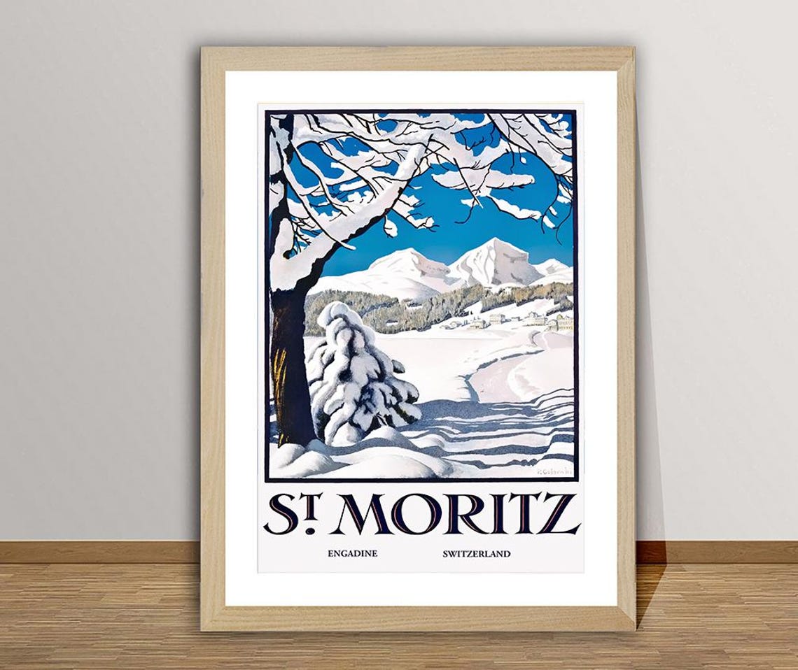 St Moritz Engadine Switzerland Snow Trees Alpine Vintage Winter Poster