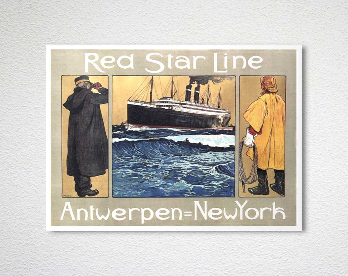 Red Star Line Antwerp to New York Vintage Ocean Liner Travel Poster - Image 2